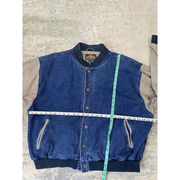 Vintage 80s 90s Sz XXL GREAT LAND Baseball Jacket Denim Beige Blue - Picture 4 of 7